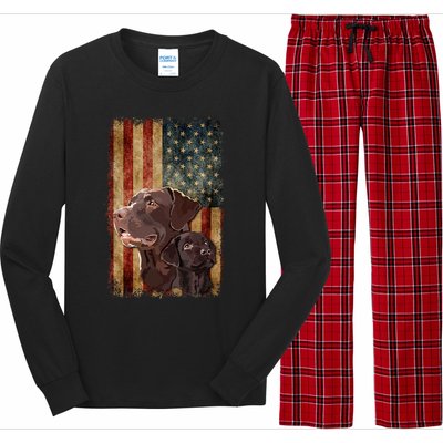 Retro Chocolate Lab With Usa Flag Gift Chocolate Lab Dad Mom Long Sleeve Pajama Set