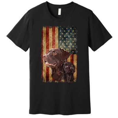 Retro Chocolate Lab With Usa Flag Gift Chocolate Lab Dad Mom Premium T-Shirt