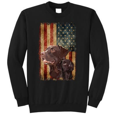 Retro Chocolate Lab With Usa Flag Gift Chocolate Lab Dad Mom Tall Sweatshirt