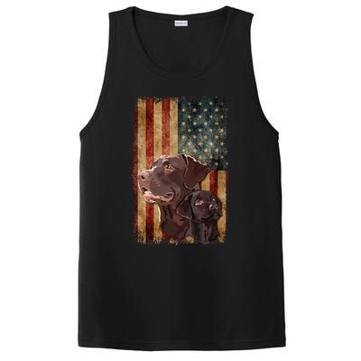 Retro Chocolate Lab With Usa Flag Gift Chocolate Lab Dad Mom PosiCharge Competitor Tank