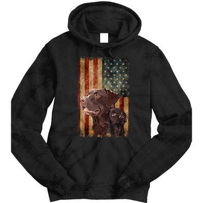 Retro Chocolate Lab With Usa Flag Gift Chocolate Lab Dad Mom Tie Dye Hoodie