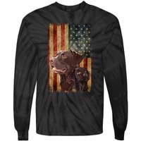 Retro Chocolate Lab With Usa Flag Gift Chocolate Lab Dad Mom Tie-Dye Long Sleeve Shirt