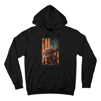 Retro Chocolate Lab With Usa Flag Gift Chocolate Lab Dad Mom Tall Hoodie