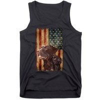 Retro Chocolate Lab With Usa Flag Gift Chocolate Lab Dad Mom Tank Top