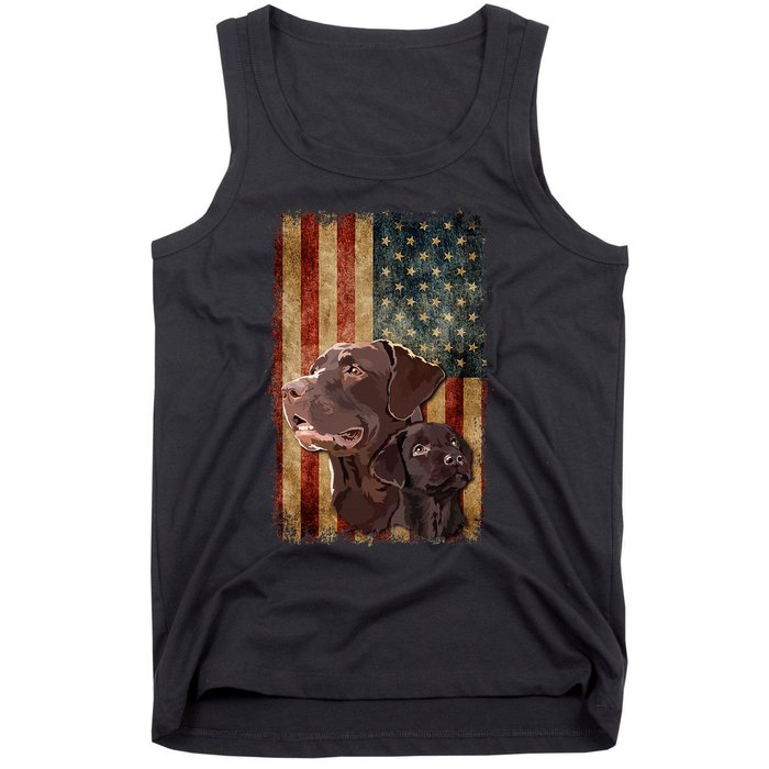 Retro Chocolate Lab With Usa Flag Gift Chocolate Lab Dad Mom Tank Top