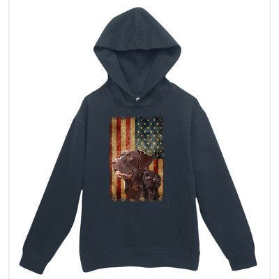 Retro Chocolate Lab With Usa Flag Gift Chocolate Lab Dad Mom Urban Pullover Hoodie