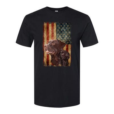 Retro Chocolate Lab With Usa Flag Gift Chocolate Lab Dad Mom Softstyle CVC T-Shirt