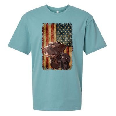 Retro Chocolate Lab With Usa Flag Gift Chocolate Lab Dad Mom Sueded Cloud Jersey T-Shirt