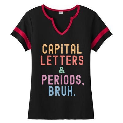 retro Capital Letters And Periods Bruh Ladies Halftime Notch Neck Tee