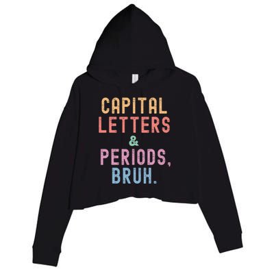 retro Capital Letters And Periods Bruh Crop Fleece Hoodie