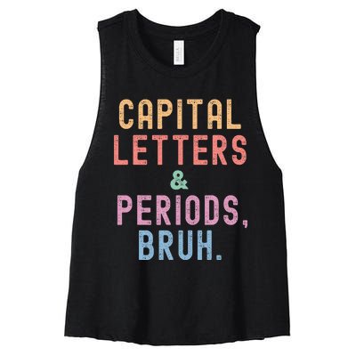 retro Capital Letters And Periods Bruh Women's Racerback Cropped Tank