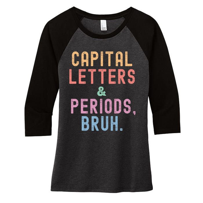 retro Capital Letters And Periods Bruh Women's Tri-Blend 3/4-Sleeve Raglan Shirt