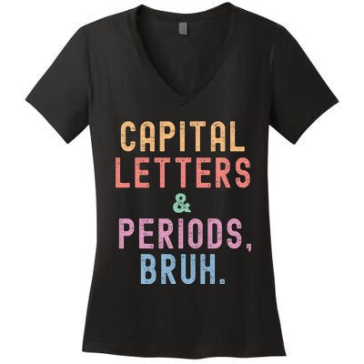 retro Capital Letters And Periods Bruh Women's V-Neck T-Shirt