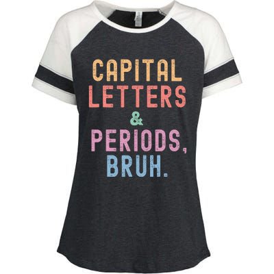 retro Capital Letters And Periods Bruh Enza Ladies Jersey Colorblock Tee