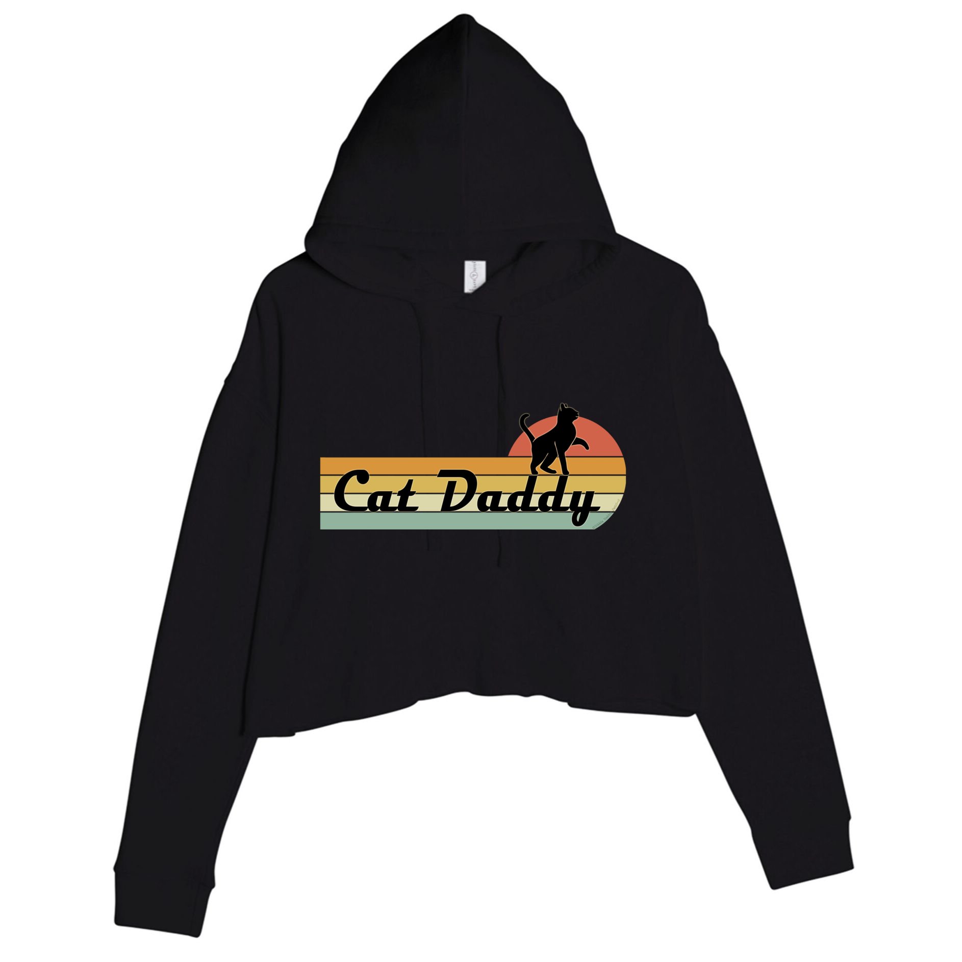 Retro Cat Lovers Cat Daddy Crop Fleece Hoodie