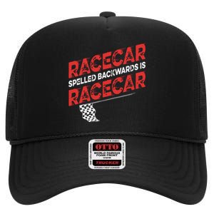 Race Car Lovers Car Racing Apparel Racecar Spelled Backwards High Crown Mesh Back Trucker Hat