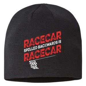 Race Car Lovers Car Racing Apparel Racecar Spelled Backwards Sustainable Beanie