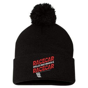 Race Car Lovers Car Racing Apparel Racecar Spelled Backwards Pom Pom 12in Knit Beanie