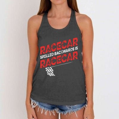 Race Car Lovers Car Racing Apparel Racecar Spelled Backwards Women's Knotted Racerback Tank