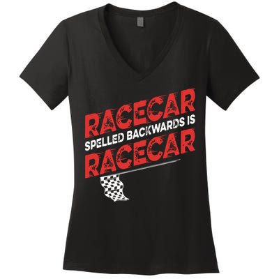 Race Car Lovers Car Racing Apparel Racecar Spelled Backwards Women's V-Neck T-Shirt