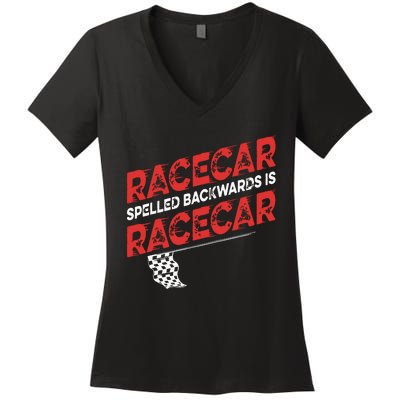 Race Car Lovers Car Racing Apparel Racecar Spelled Backwards Women's V-Neck T-Shirt