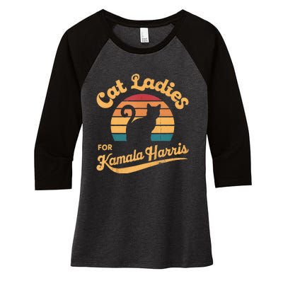 Retro Cat Ladies For Kamala Women's Tri-Blend 3/4-Sleeve Raglan Shirt