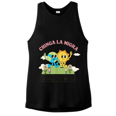 Retro Chinga La Migra Chinga Tu Maga Ladies PosiCharge Tri-Blend Wicking Tank