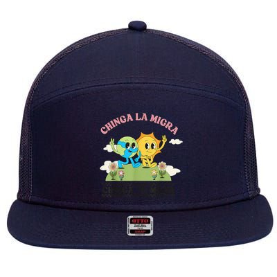 Retro Chinga La Migra Chinga Tu Maga 7 Panel Mesh Trucker Snapback Hat