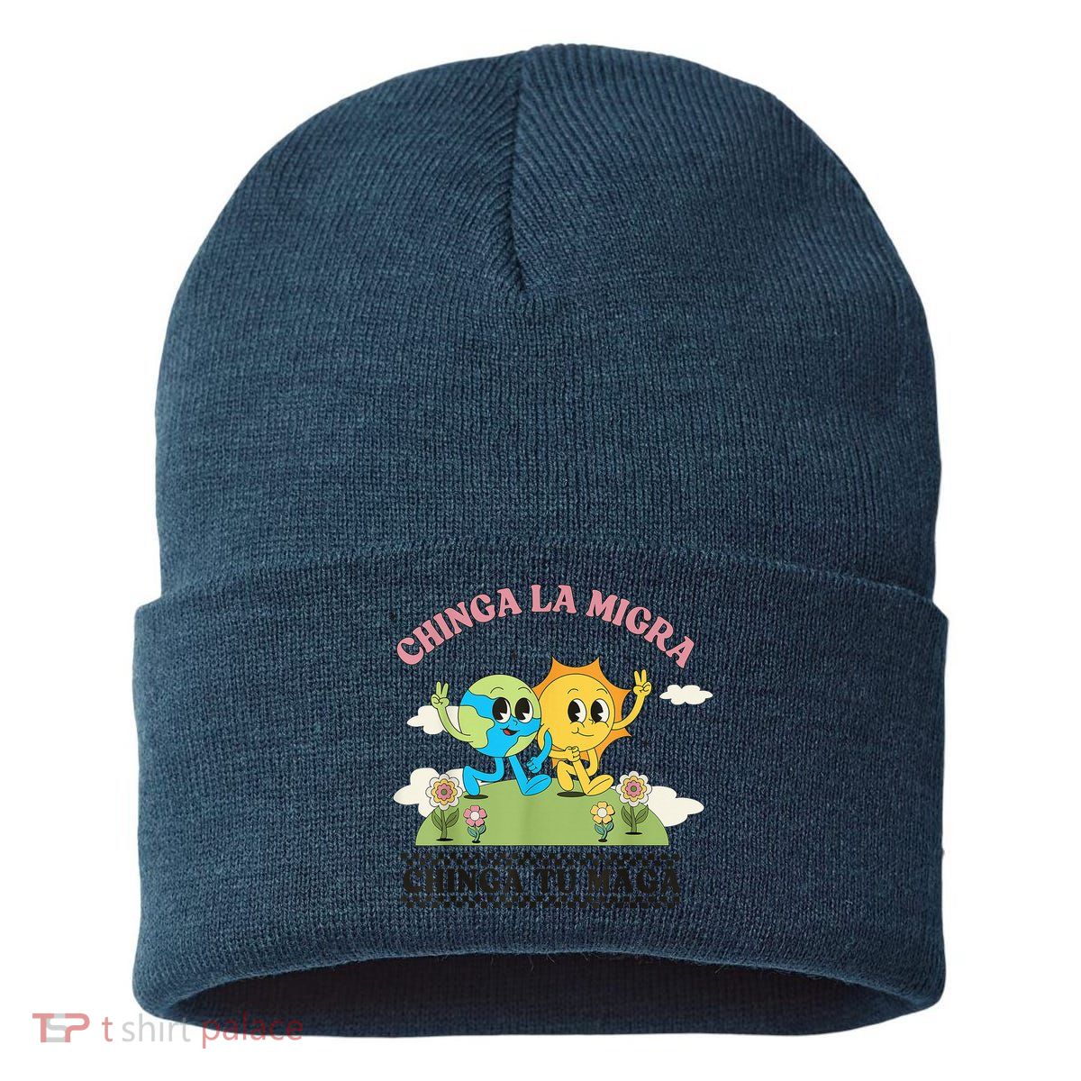 Retro Chinga La Migra Chinga Tu Maga Sustainable Knit Beanie