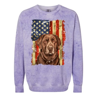 Retro Chocolate Lab With Usa Flag Gift Chocolate Lab Dad Mom Colorblast Crewneck Sweatshirt