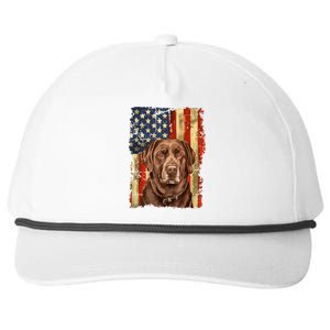 Retro Chocolate Lab With Usa Flag Gift Chocolate Lab Dad Mom Snapback Five-Panel Rope Hat