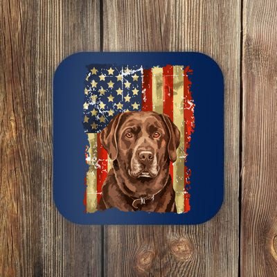 Retro Chocolate Lab With Usa Flag Gift Chocolate Lab Dad Mom Coaster