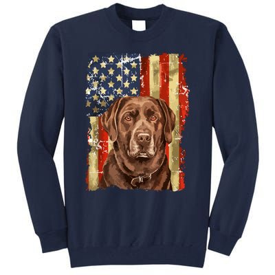 Retro Chocolate Lab With Usa Flag Gift Chocolate Lab Dad Mom Tall Sweatshirt