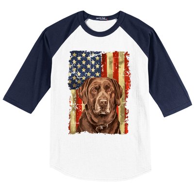 Retro Chocolate Lab With Usa Flag Gift Chocolate Lab Dad Mom Baseball Sleeve Shirt