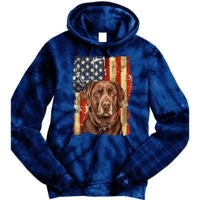 Retro Chocolate Lab With Usa Flag Gift Chocolate Lab Dad Mom Tie Dye Hoodie