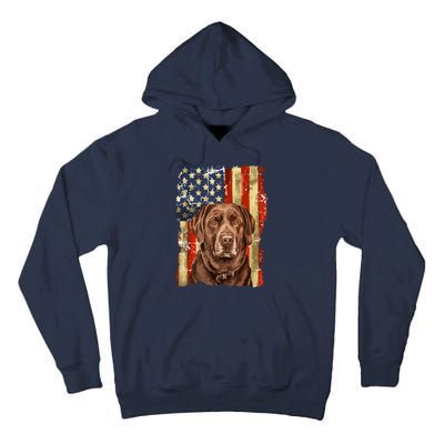 Retro Chocolate Lab With Usa Flag Gift Chocolate Lab Dad Mom Tall Hoodie