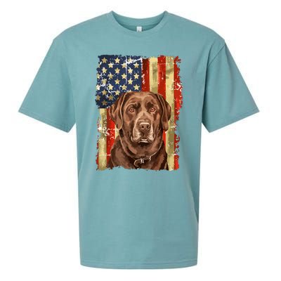 Retro Chocolate Lab With Usa Flag Gift Chocolate Lab Dad Mom Sueded Cloud Jersey T-Shirt