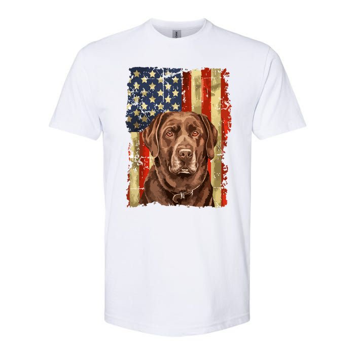 Retro Chocolate Lab With Usa Flag Gift Chocolate Lab Dad Mom Softstyle CVC T-Shirt