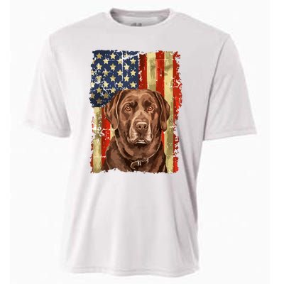 Retro Chocolate Lab With Usa Flag Gift Chocolate Lab Dad Mom Cooling Performance Crew T-Shirt