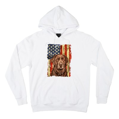 Retro Chocolate Lab With Usa Flag Gift Chocolate Lab Dad Mom Hoodie