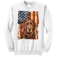 Retro Chocolate Lab With Usa Flag Gift Chocolate Lab Dad Mom Sweatshirt