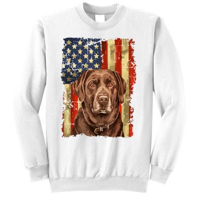 Retro Chocolate Lab With Usa Flag Gift Chocolate Lab Dad Mom Sweatshirt