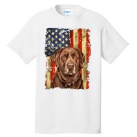 Retro Chocolate Lab With Usa Flag Gift Chocolate Lab Dad Mom Tall T-Shirt