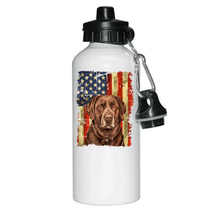 Retro Chocolate Lab With Usa Flag Gift Chocolate Lab Dad Mom Aluminum Water Bottle