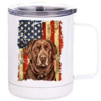 Retro Chocolate Lab With Usa Flag Gift Chocolate Lab Dad Mom 12 oz Stainless Steel Tumbler Cup