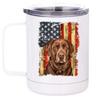 Retro Chocolate Lab With Usa Flag Gift Chocolate Lab Dad Mom 12 oz Stainless Steel Tumbler Cup