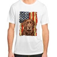 Retro Chocolate Lab With Usa Flag Gift Chocolate Lab Dad Mom Adult ChromaSoft Performance T-Shirt