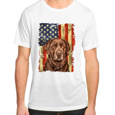 Retro Chocolate Lab With Usa Flag Gift Chocolate Lab Dad Mom Adult ChromaSoft Performance T-Shirt