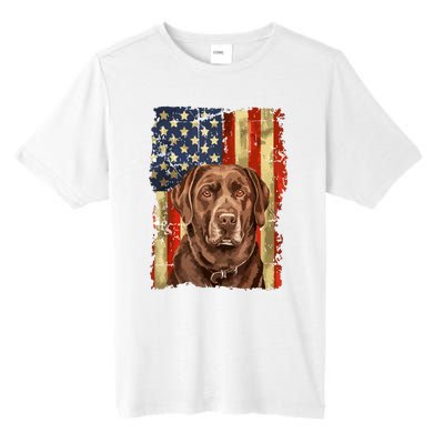 Retro Chocolate Lab With Usa Flag Gift Chocolate Lab Dad Mom Tall Fusion ChromaSoft Performance T-Shirt