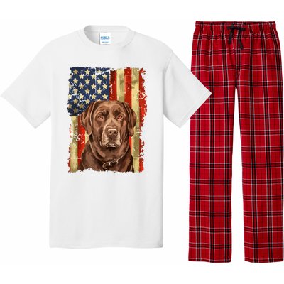 Retro Chocolate Lab With Usa Flag Gift Chocolate Lab Dad Mom Pajama Set